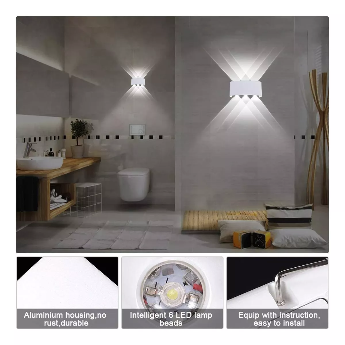 Luz De Pared Luz Arbotante Led Pared Uso Exterior 6500k 6w Blanco