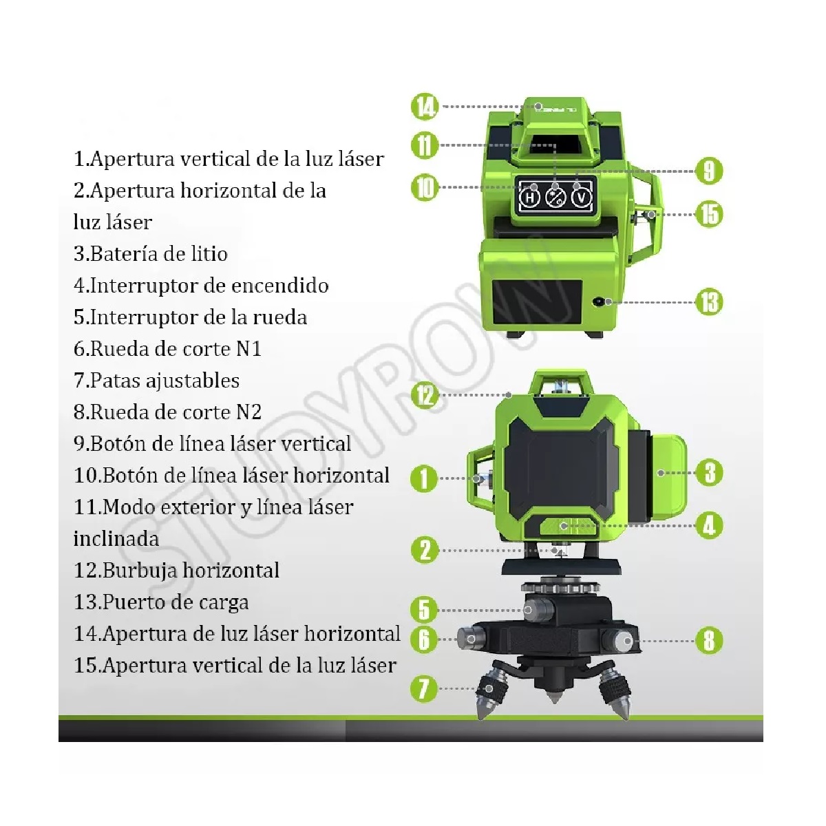 Nivel Laser Verde 4d 16 Líneas Autonivelante 2 Baterías Estuche