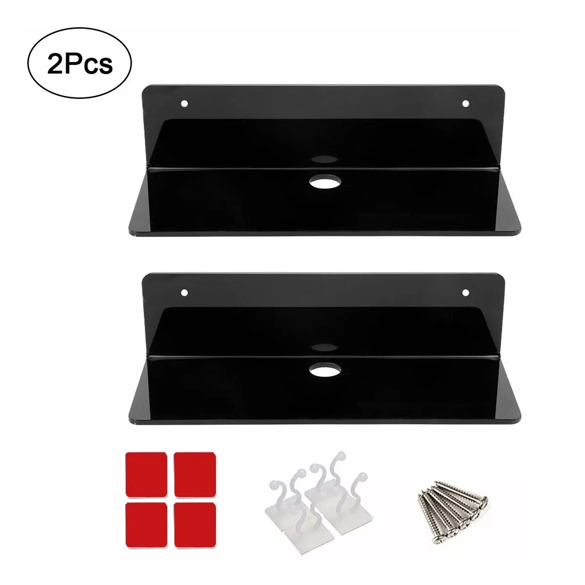 Par 2 Repisas Estantes Flotantes De Acrílico En Pared Negro 23cm