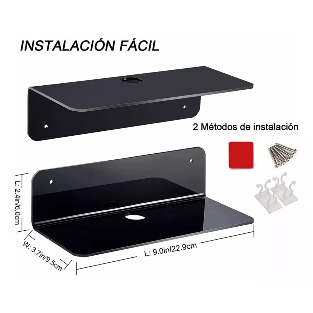 Par 2 Repisas Estantes Flotantes De Acrílico En Pared Negro 23cm