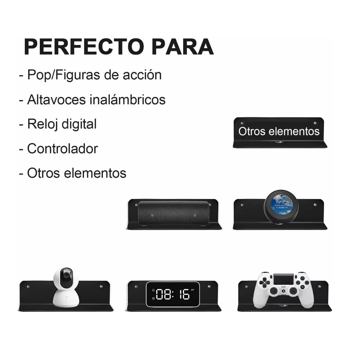 Par 2 Repisas Estantes Flotantes De Acrílico En Pared Negro 23cm