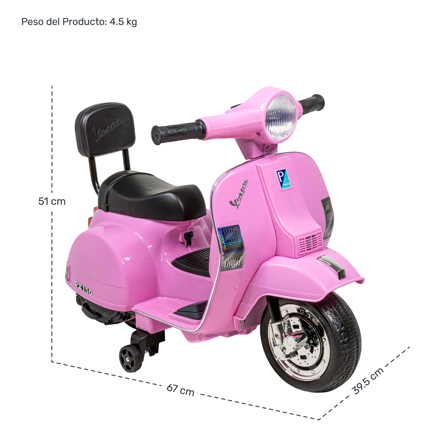 Moto Vespa Eléctrica Montable Niña Ajustable Clásica Rosa 6v