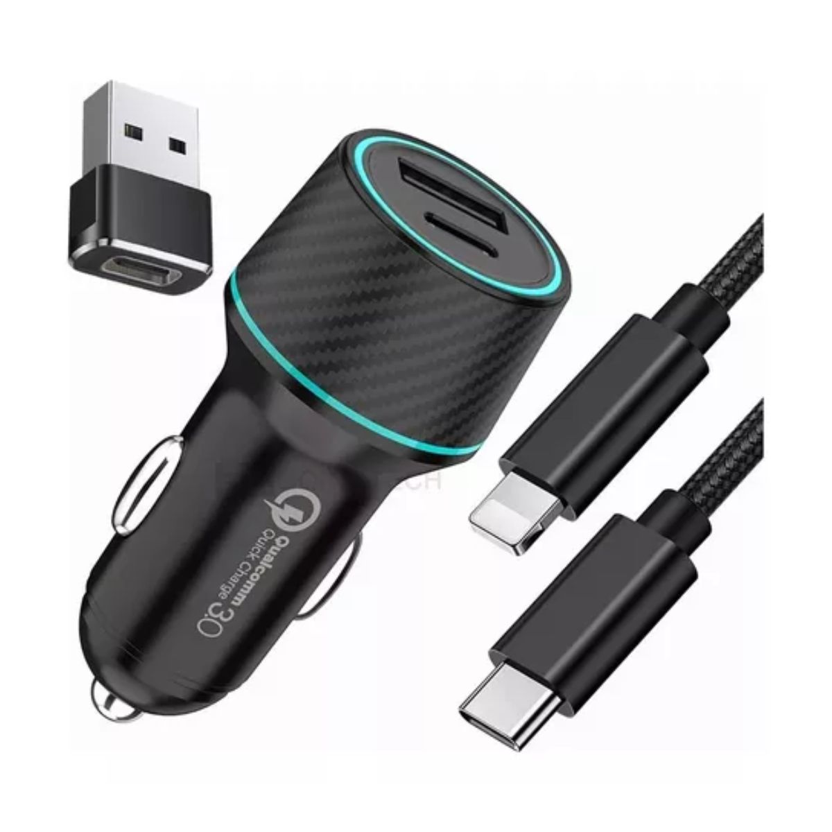 Cargador Para Auto 25w Y 18w Usb Tipo C Para iPhone Ngro/linea Verde