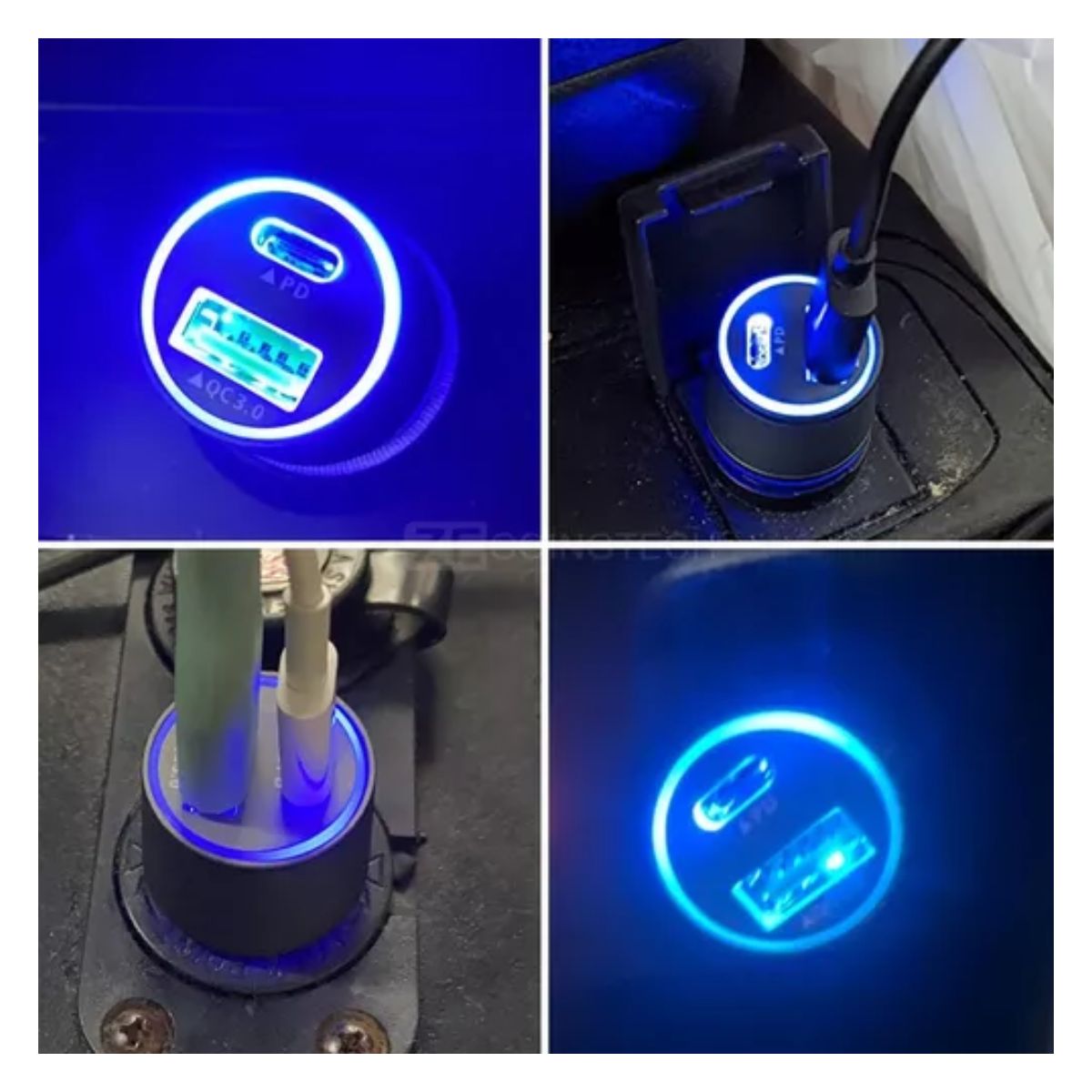 Cargador Para Auto 25w Y 18w Usb Tipo C Para iPhone Ngro/linea Verde