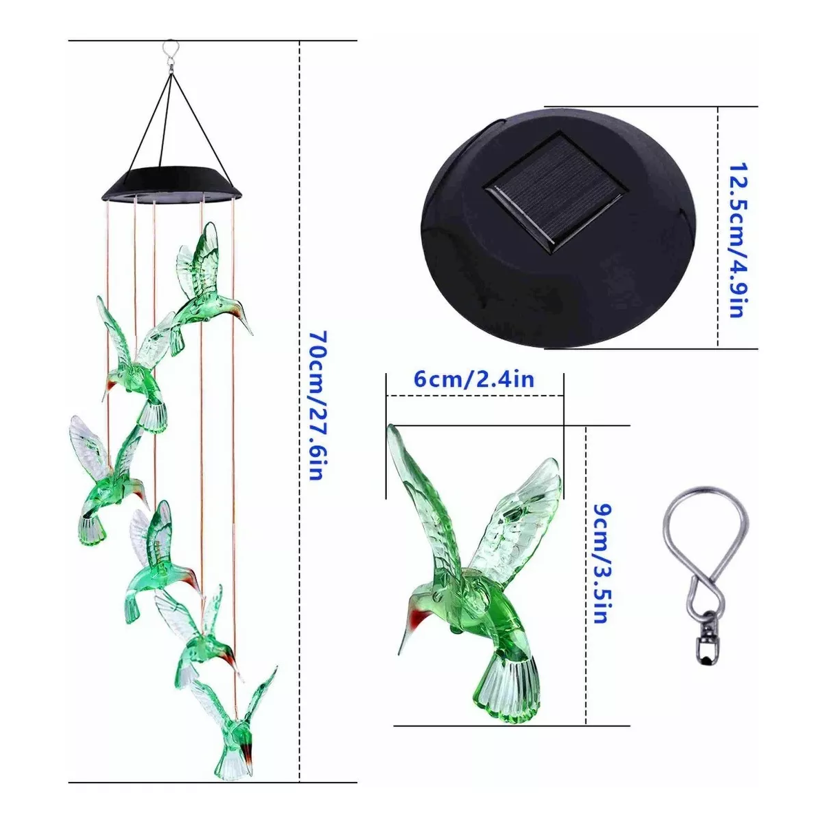 Colibríes Carillón Viento Solar Lámpara Led Exterior