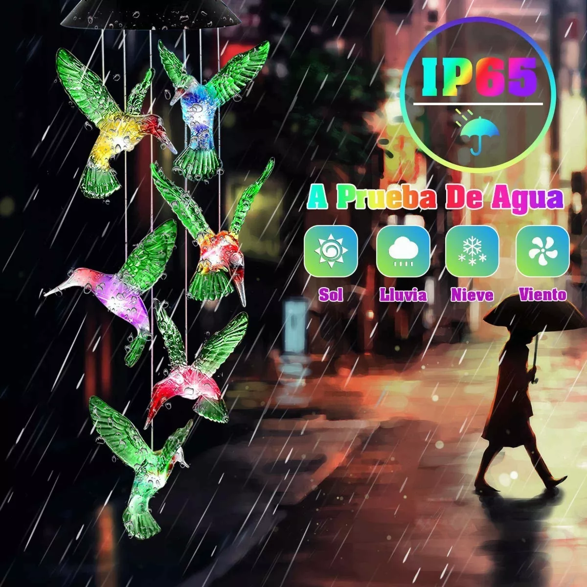 Colibríes Carillón Viento Solar Lámpara Led Exterior