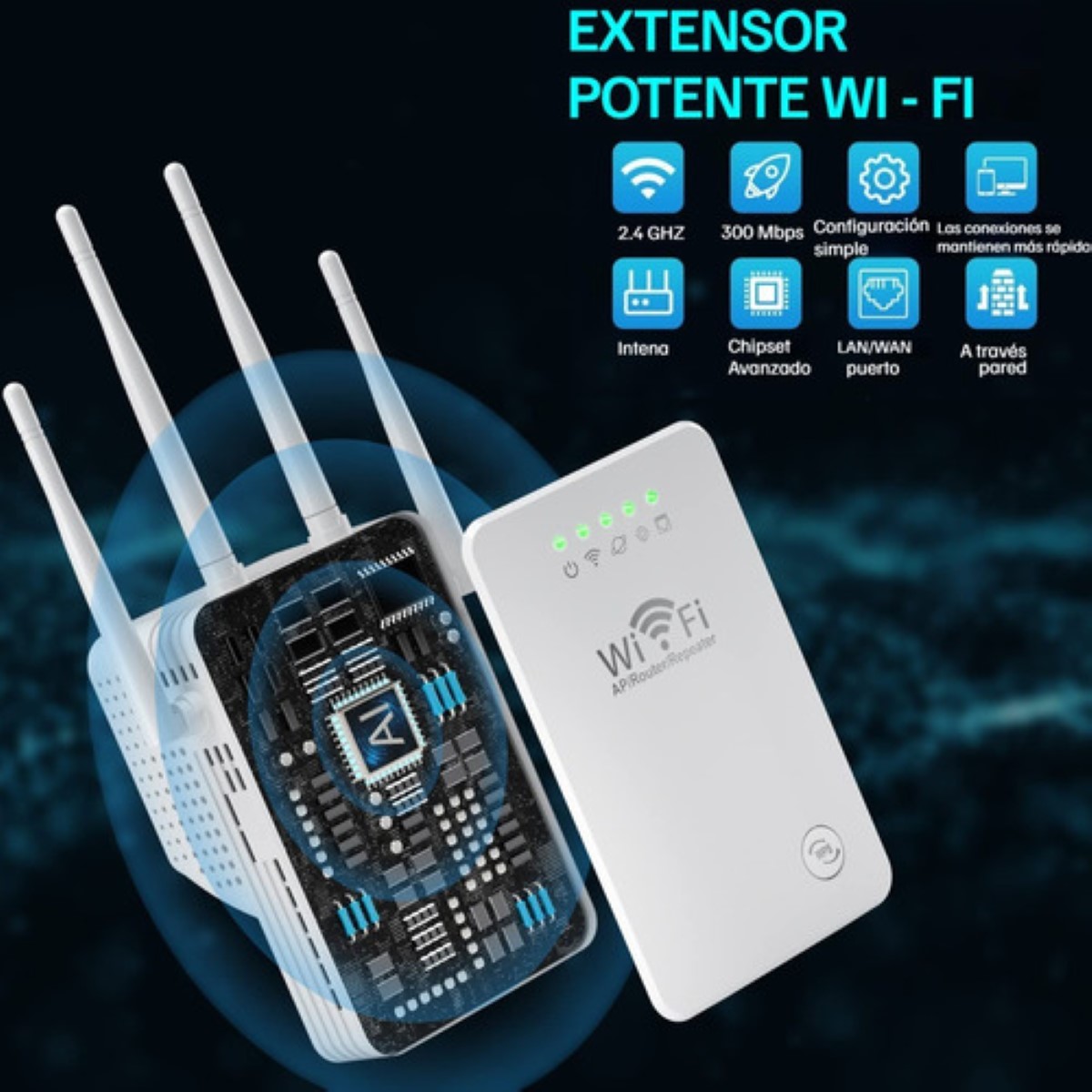 Amplificador Wifi Extensor Repetidor Señal De 4 Antena Blanco