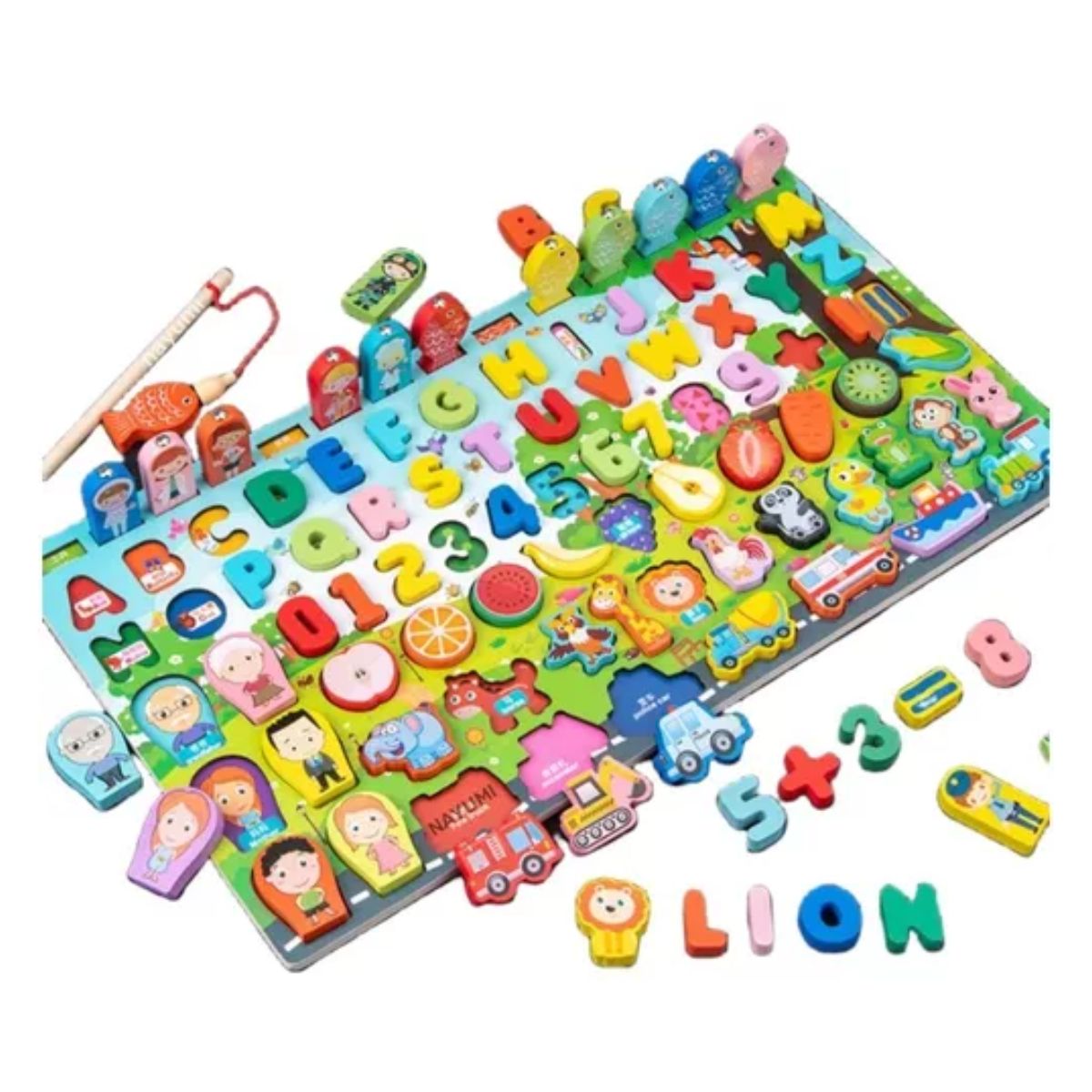 Juego Educativo Tablero Pesca Letra Número Animal para niños, Verde