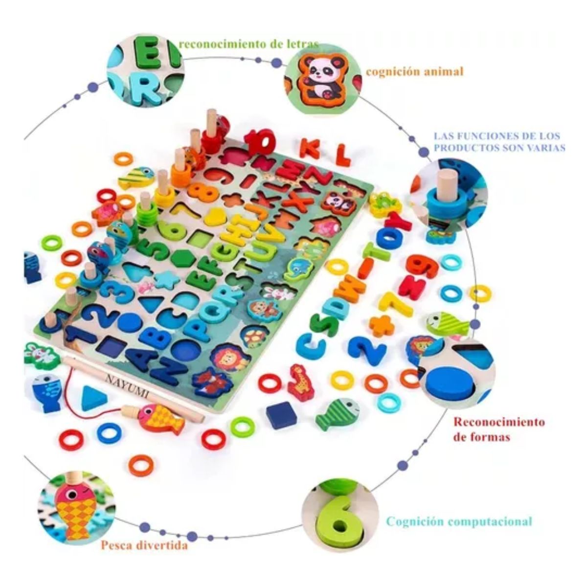 Juego Educativo Tablero Pesca Letra Número Animal para niños, Verde