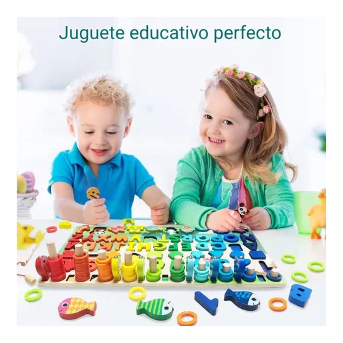 Juego Educativo Tablero Pesca Letra Número Animal para niños, Verde