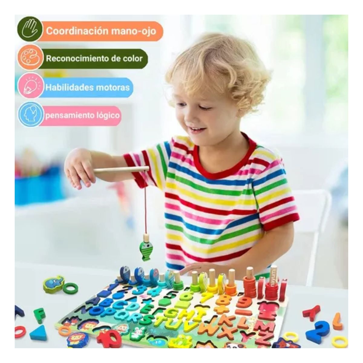 Juego Educativo Tablero Pesca Letra Número Animal para niños, Verde