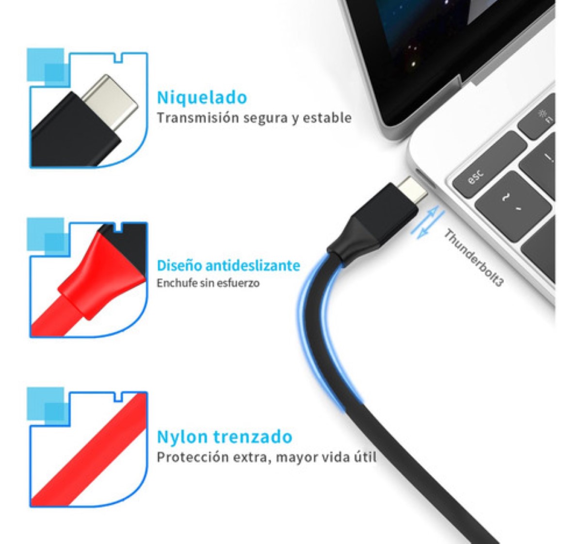 Cable 4k Usb C A Hdmi Adaptador Usb C 2 m Para Oficina En Casa, Rojo