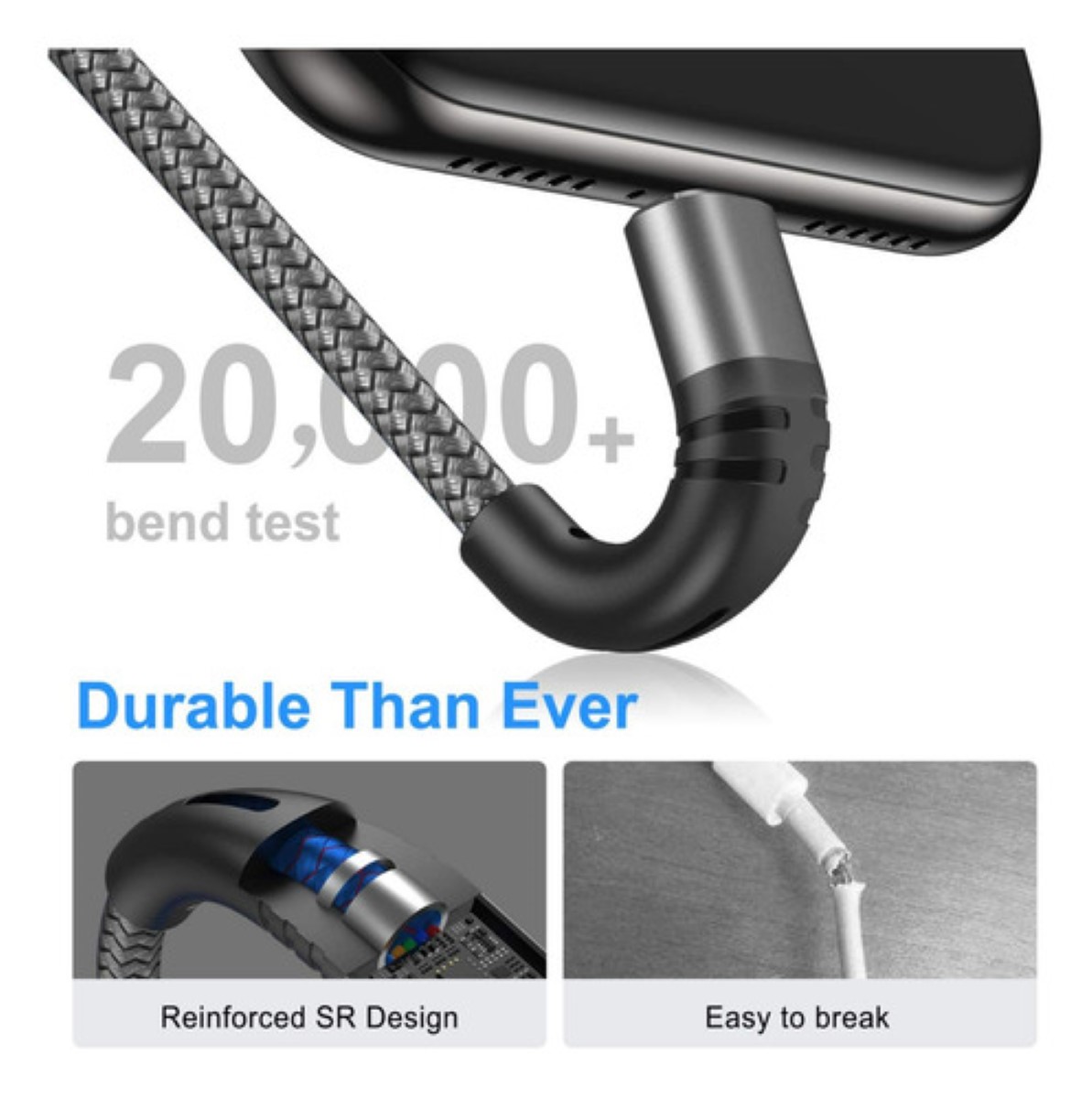 Cable V8 Micro Usb De Datos Carga Rápida 3 Metros 2pzs Gris