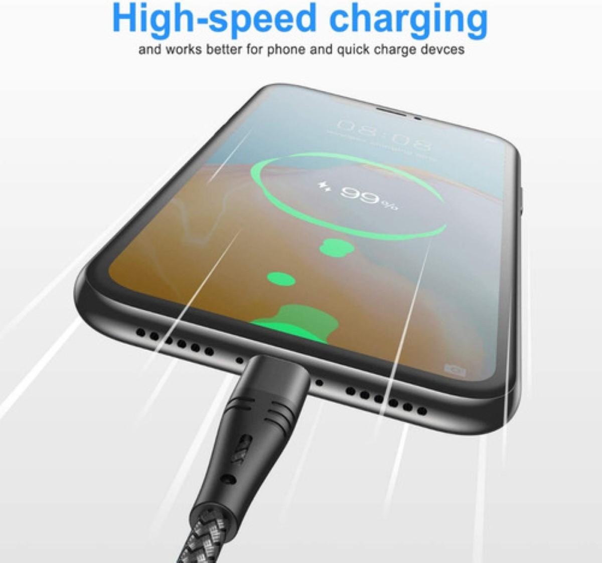 Cable V8 Micro Usb De Datos Carga Rápida 3 Metros 2pzs Gris