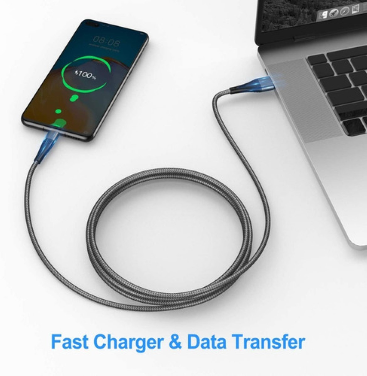 Cable V8 Micro Usb De Datos Carga Rápida 3 Metros 2pzs Gris