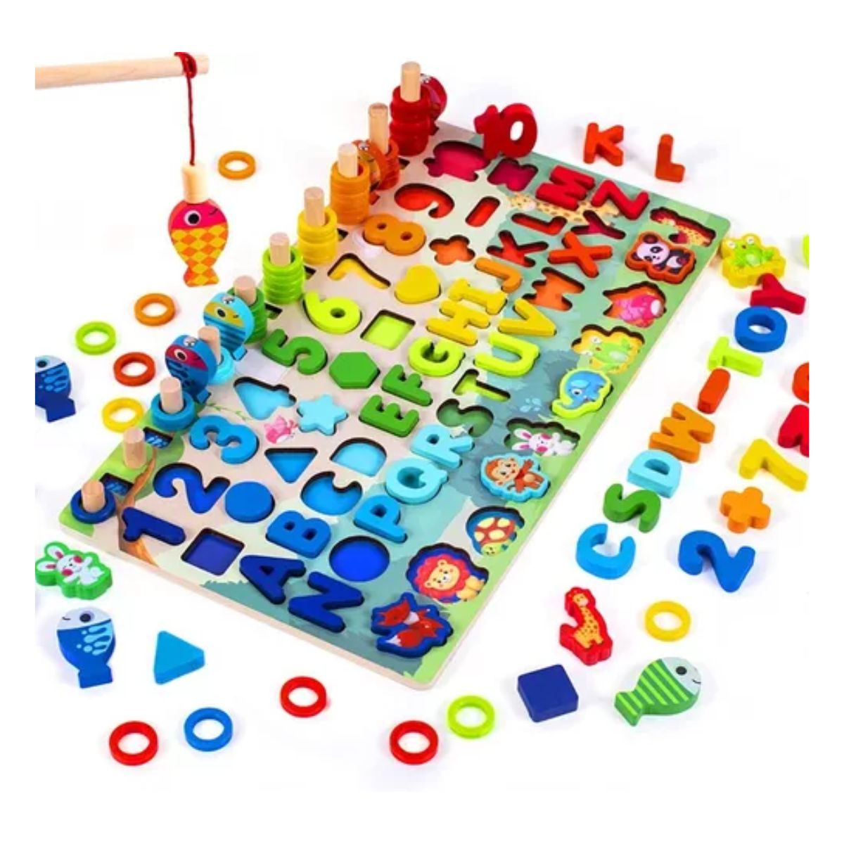 Juego Educativo Tablero Pesca Letra Número Animal para niños, Rojo