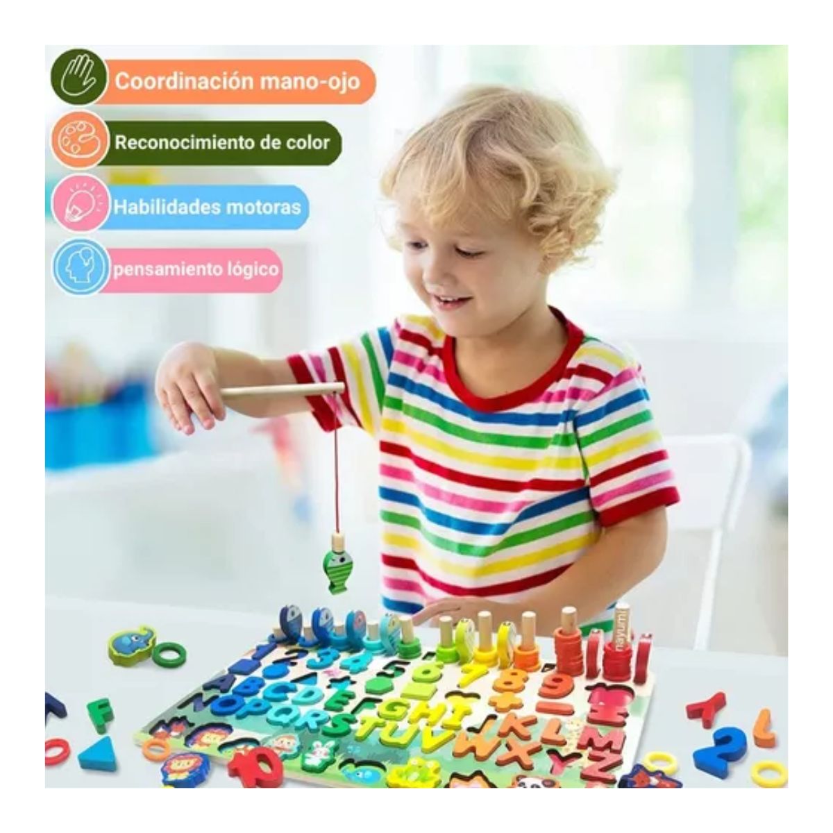 Juego Educativo Tablero Pesca Letra Número Animal para niños, Rojo