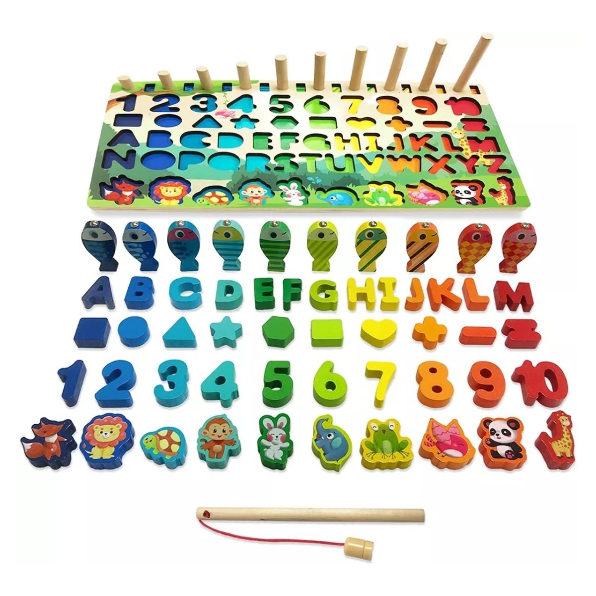 Juego Educativo Tablero Pesca Letra Número Animal para niños, Rojo