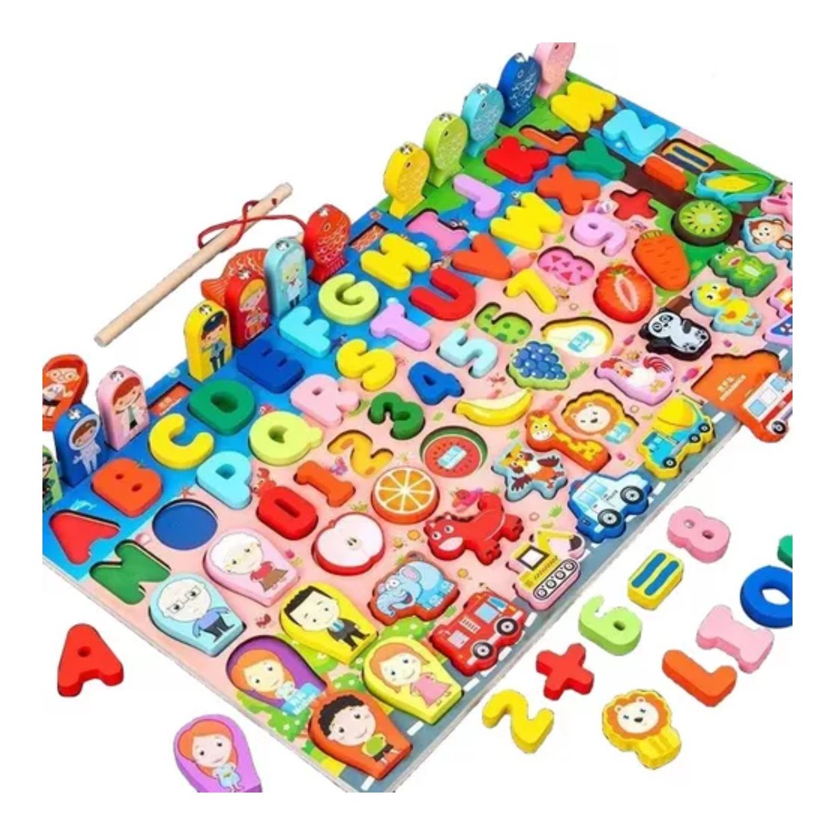 Juego Educativo Tablero Pesca Letra Número Animal para niños, Rosa