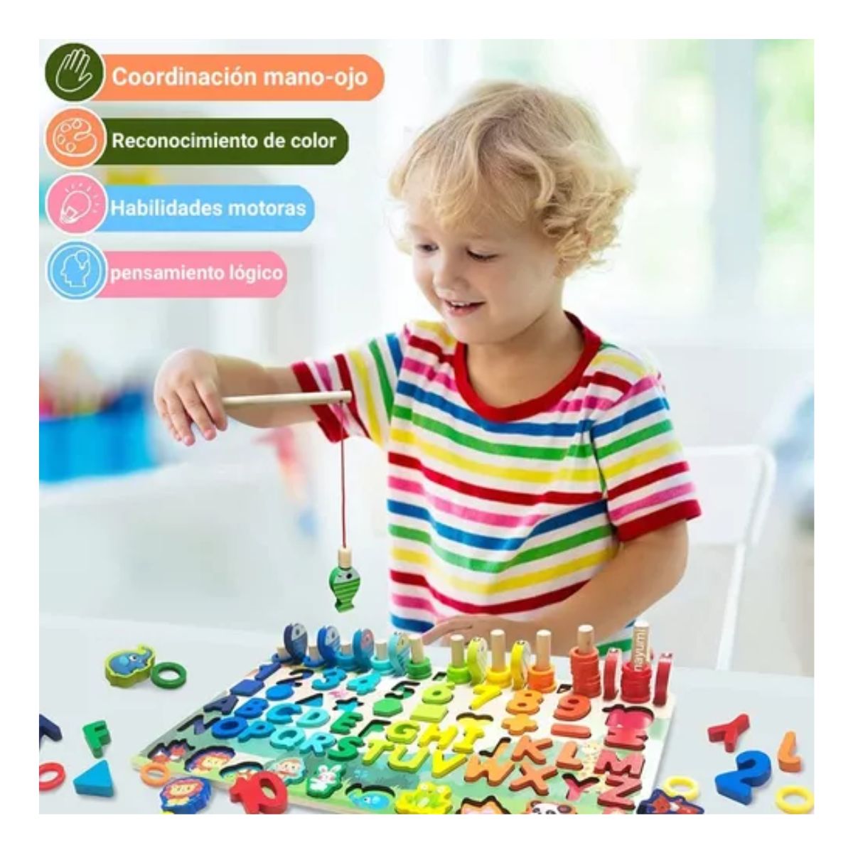 Juego Educativo Tablero Pesca Letra Número Animal para niños, Rosa