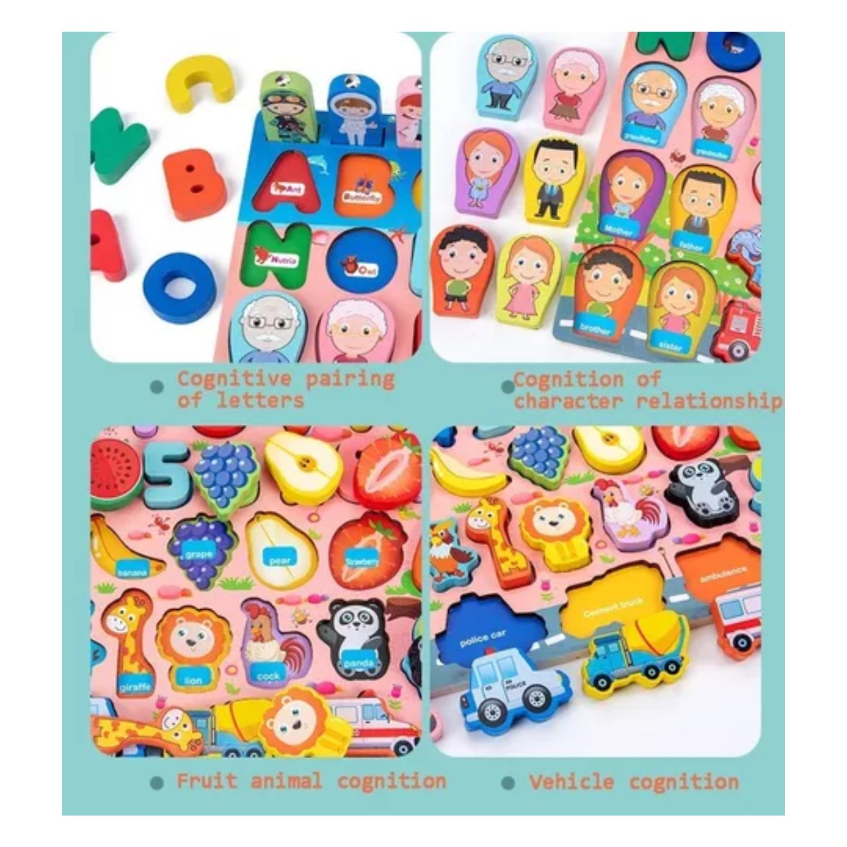 Juego Educativo Tablero Pesca Letra Número Animal para niños, Rosa