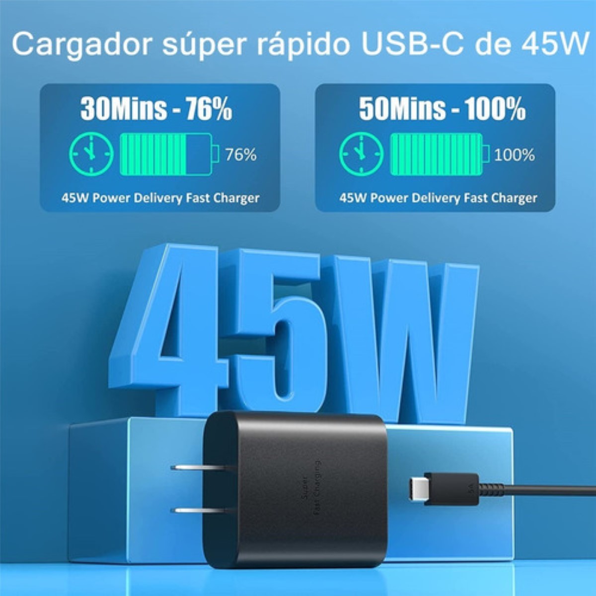 Cargador Tipo C De 45w Para Samsung S23 S23 Ultra 2 Piezas Negro