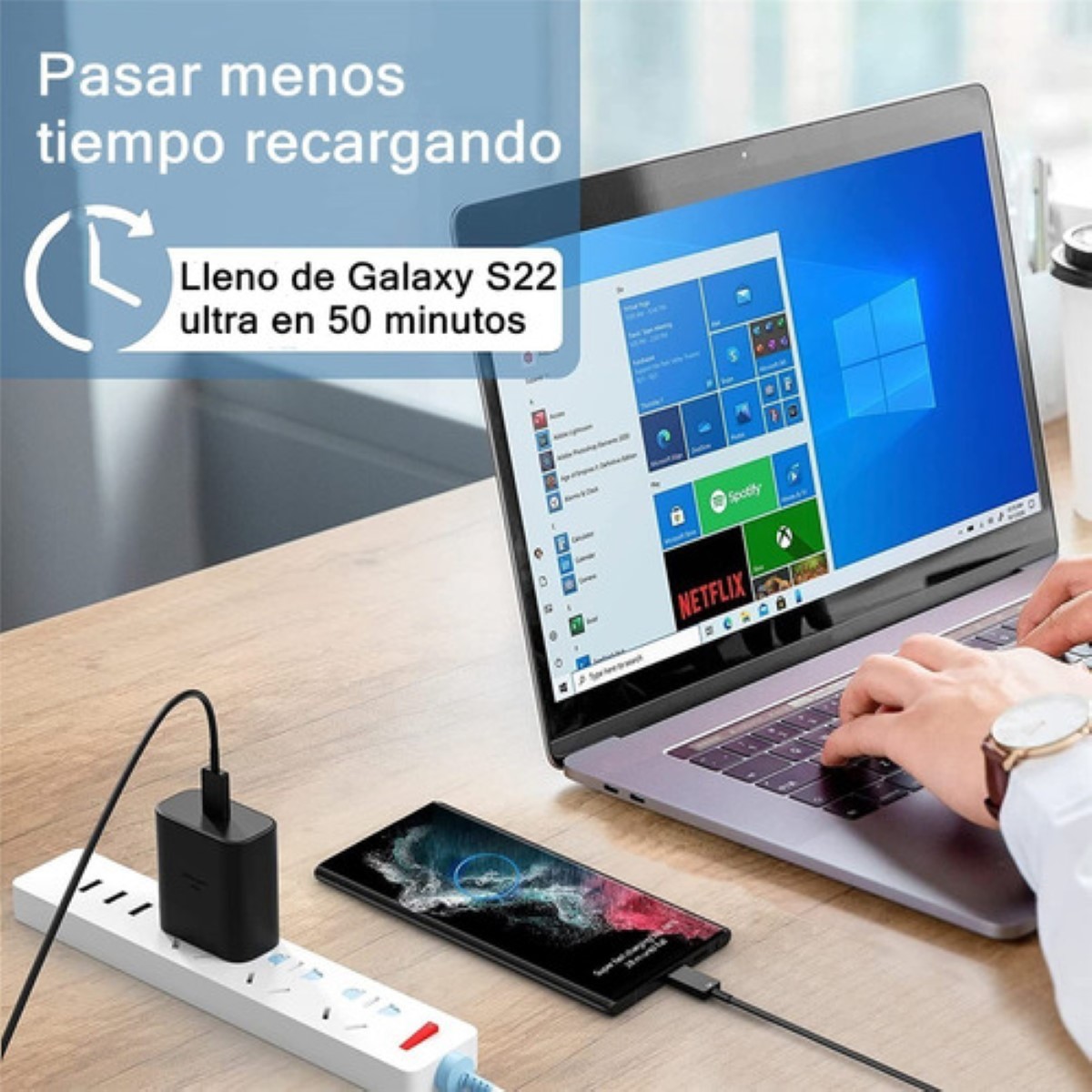 Cargador Super Carga Rápida Tipo C 45w Para Samsung S23 S23+ Negro