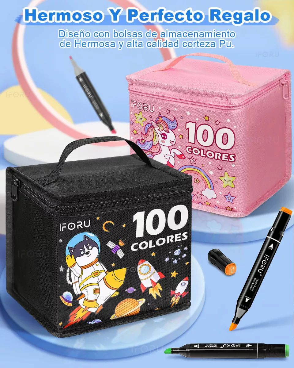 Marcadores Doble Punta Plumones Punta Pincel Iforu 100 Color