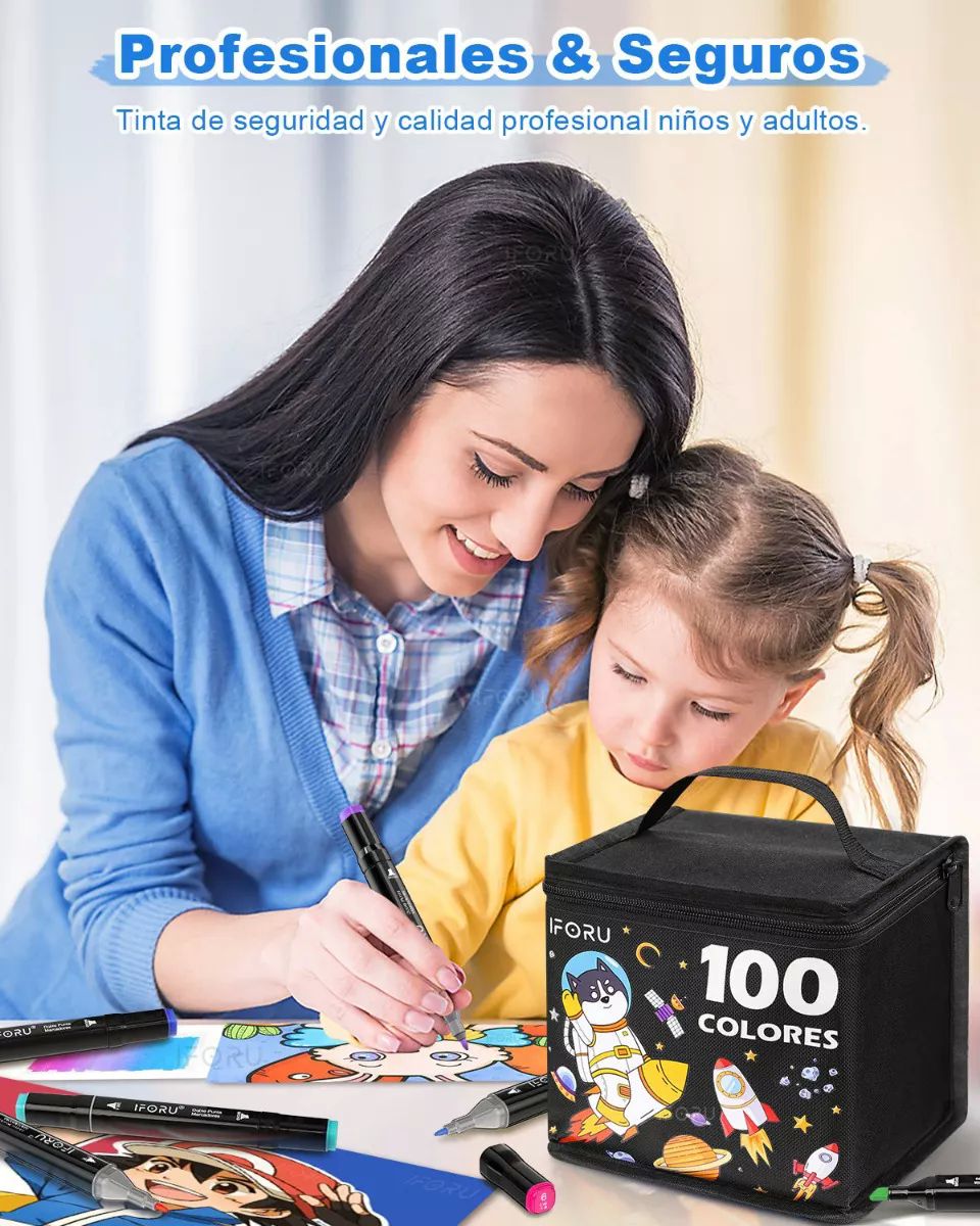 Marcadores Doble Punta Plumones Punta Pincel Iforu 100 Color