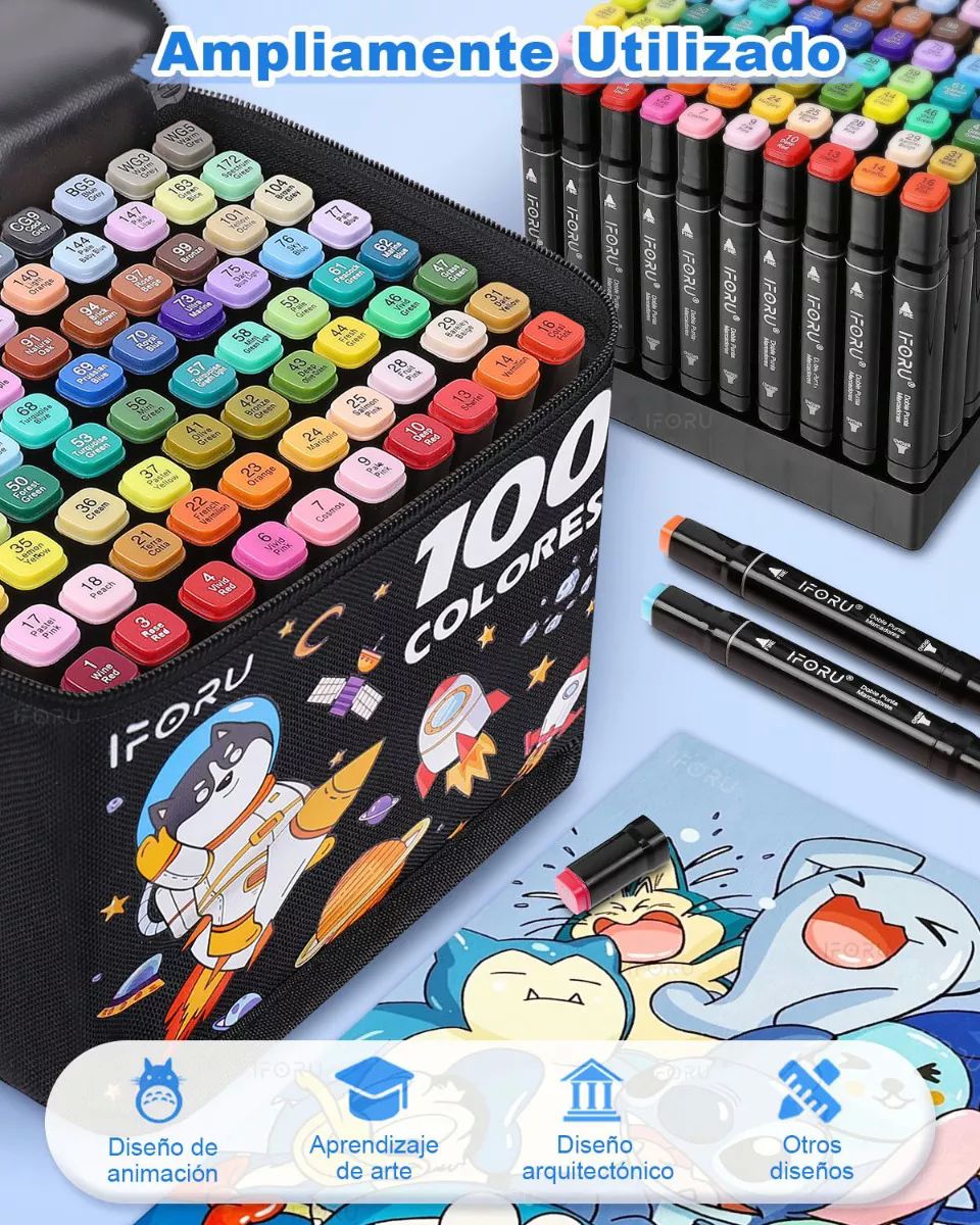 Marcadores Doble Punta Plumones Punta Pincel Iforu 100 Color