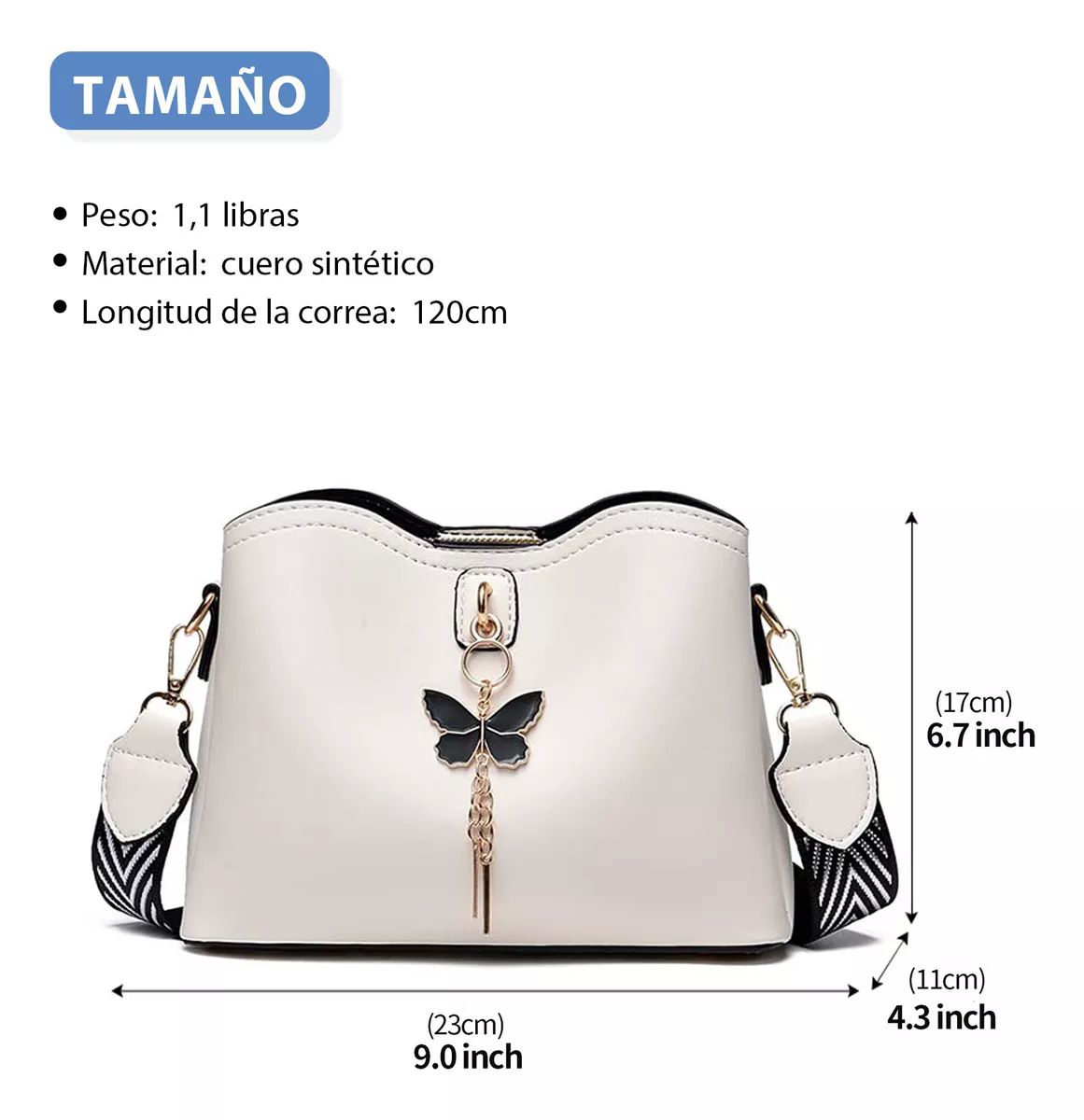 Bolso Bandolera Blanco Mano Dama Cuero Impermeable De Viaje