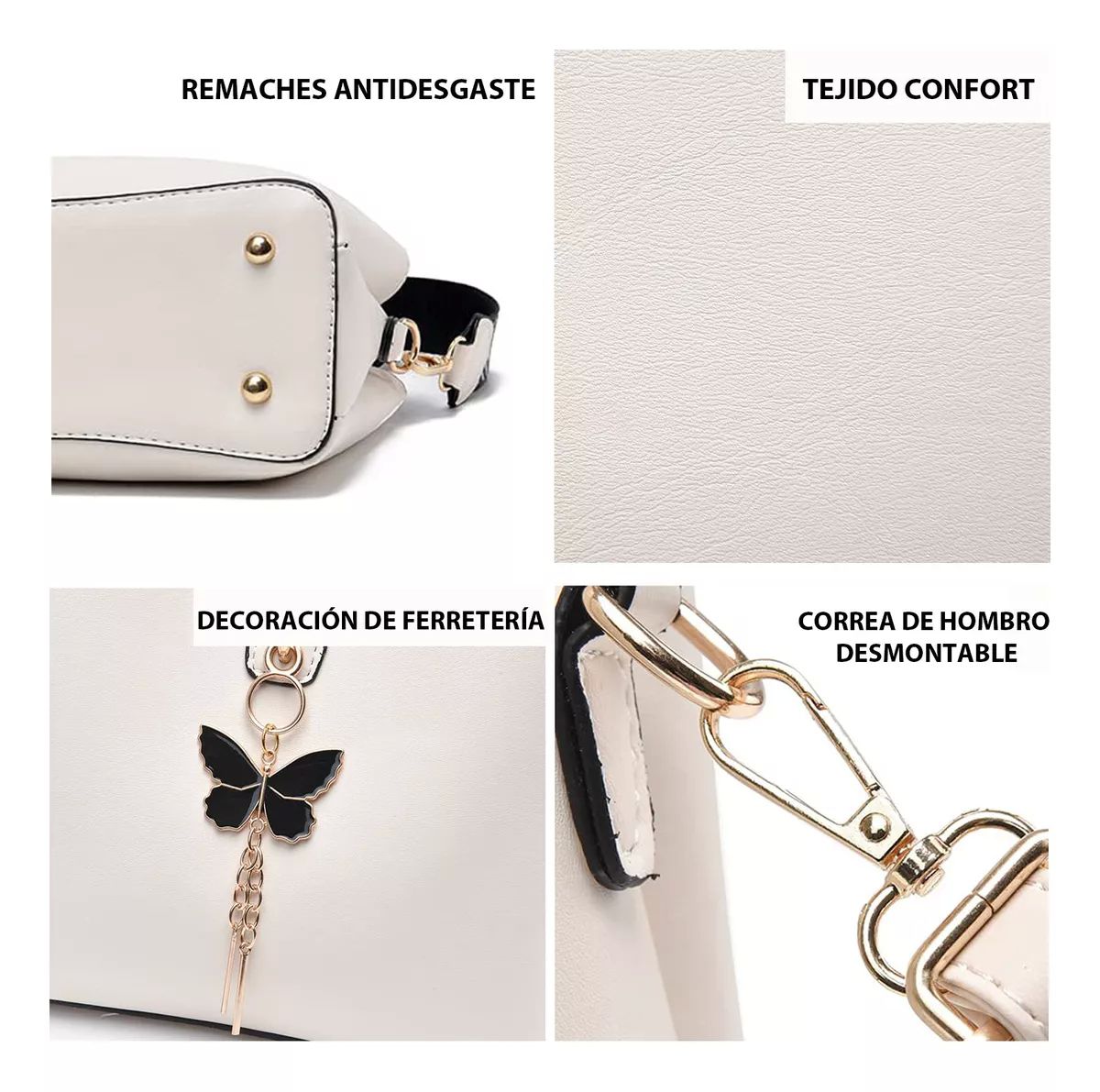 Bolso Bandolera Blanco Mano Dama Cuero Impermeable De Viaje