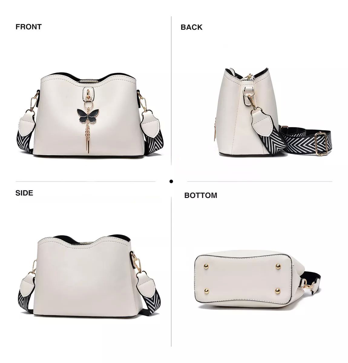 Bolso Bandolera Blanco Mano Dama Cuero Impermeable De Viaje