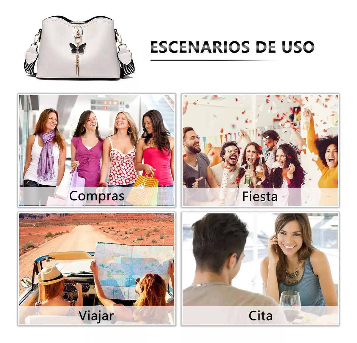 Bolso Bandolera Blanco Mano Dama Cuero Impermeable De Viaje
