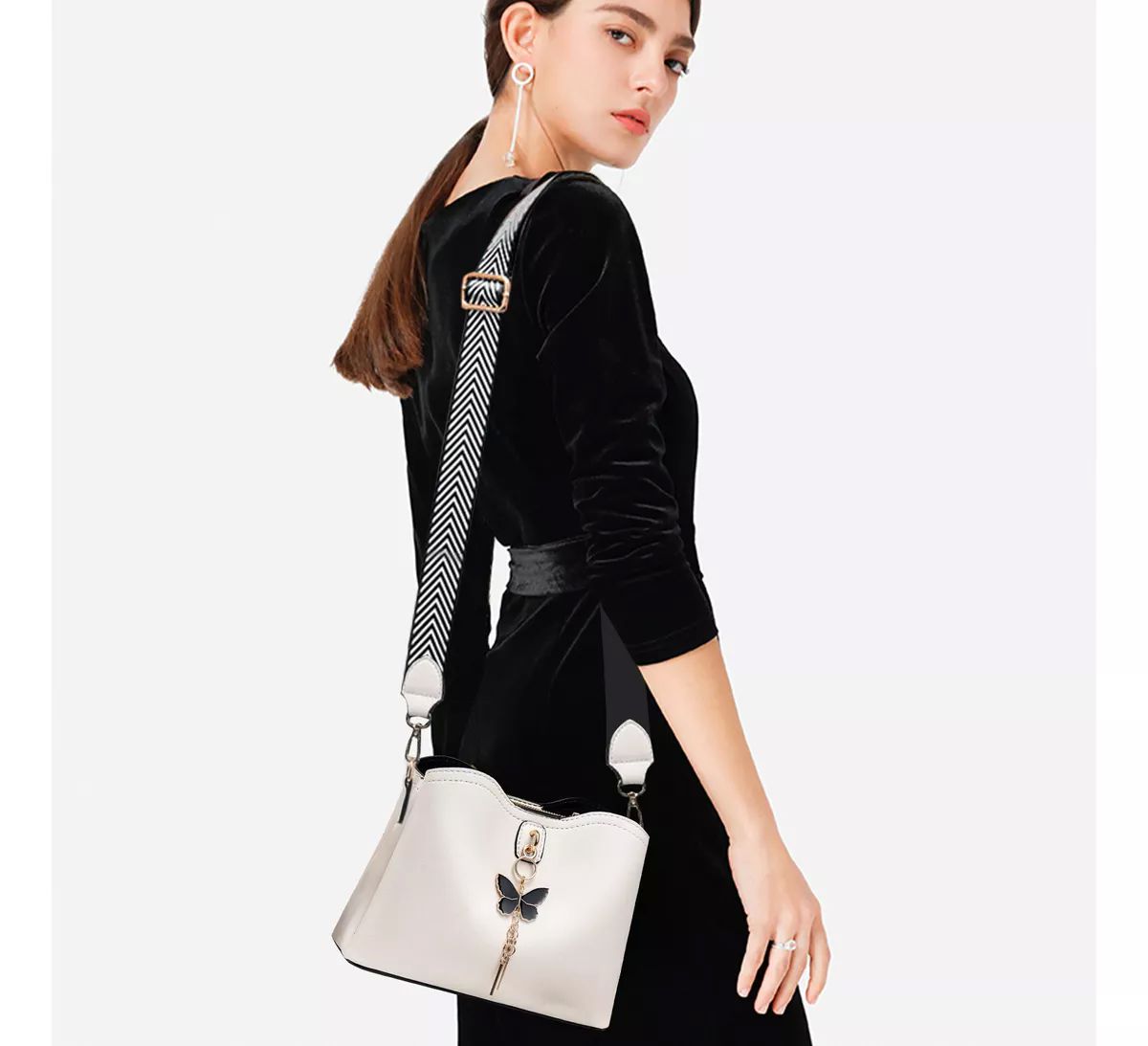 Bolso Bandolera Blanco Mano Dama Cuero Impermeable De Viaje