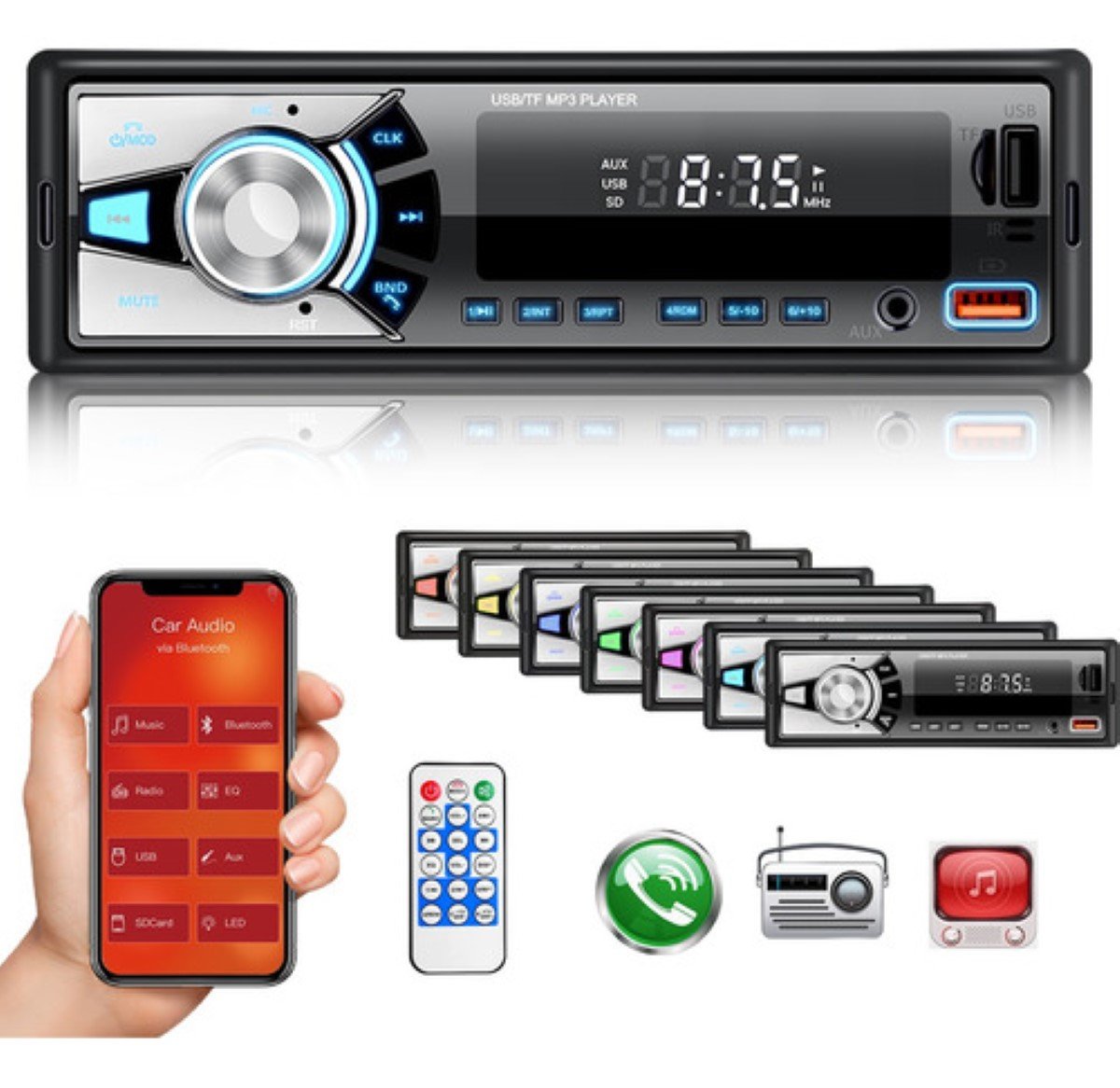 Comprar Reproductor estéreo de Radio para coche, reproductor MP3 Digital  Bluetooth, 60Wx4, FM, Audio estéreo, música, USB/SD con entrada auxiliar en  el tablero