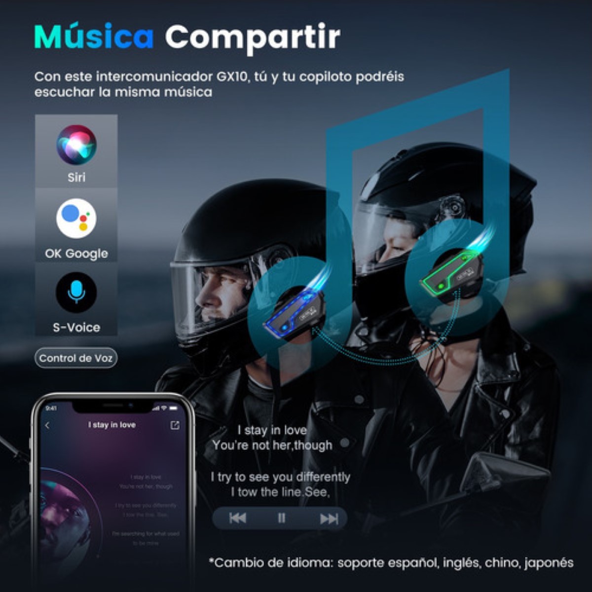 Intercomunicador Audífonos Bt 5.2 Para Casco Fm 2000m Ip67 negro