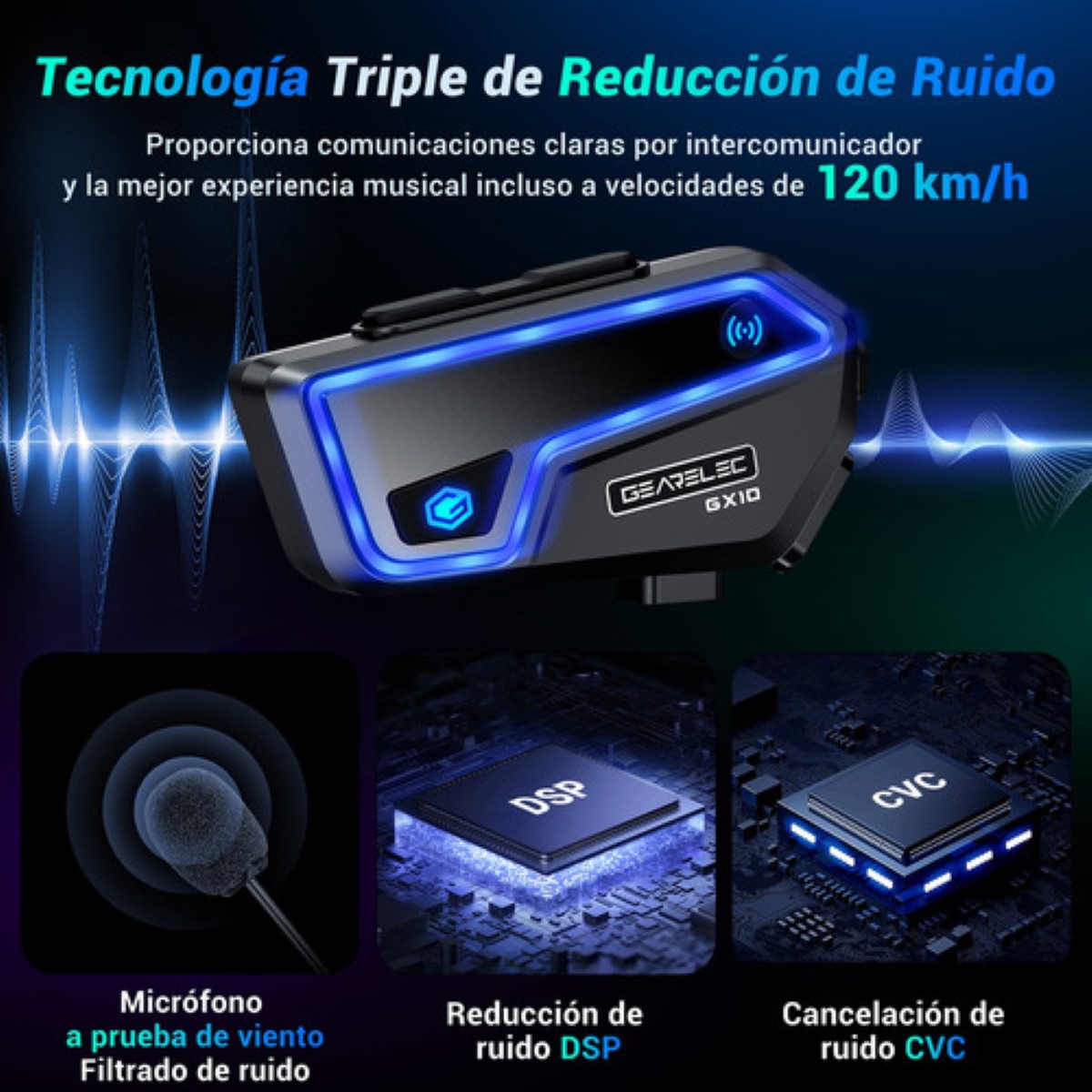 Intercomunicador Audífonos Bt 5.2 Para Casco Fm 2000m Ip67 negro