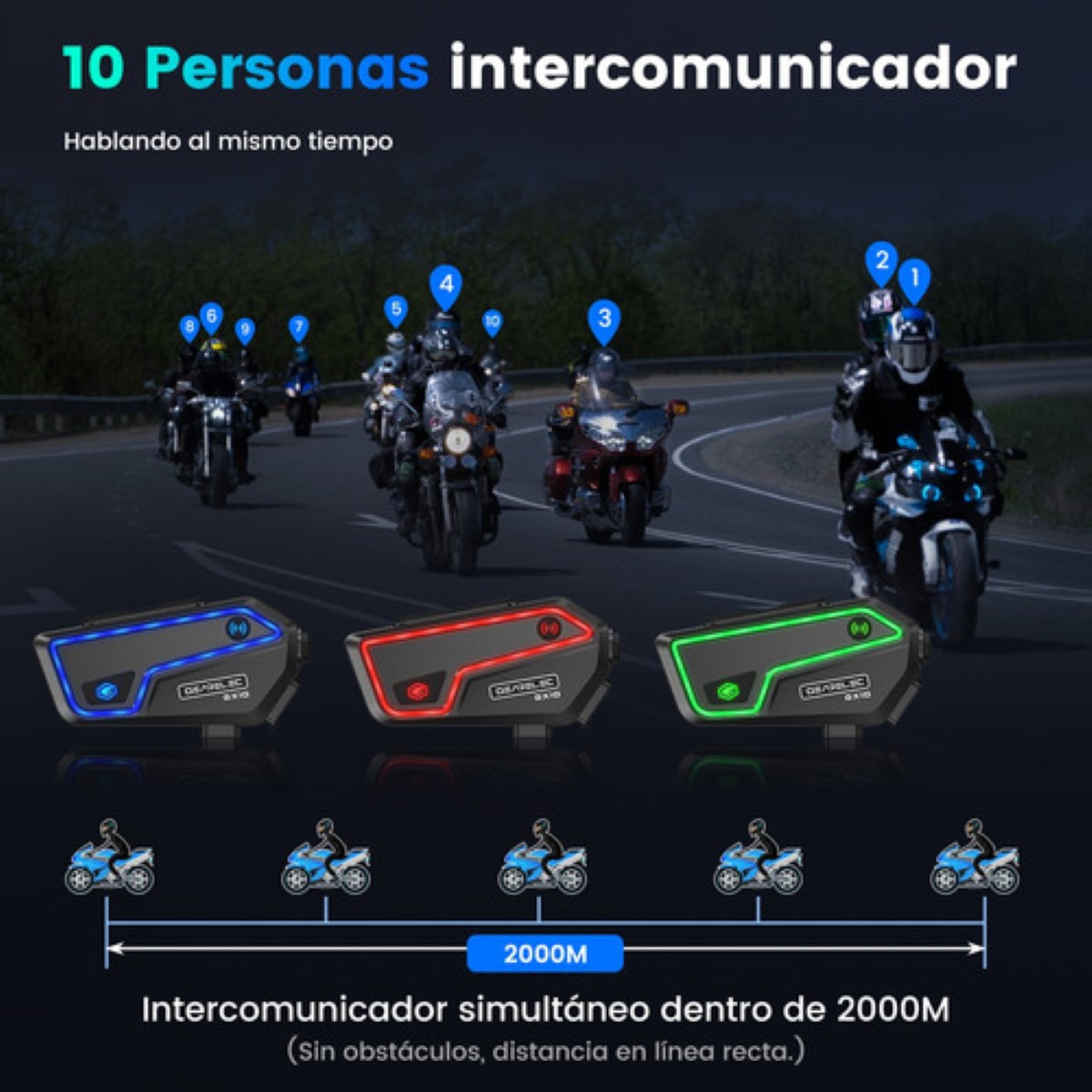 Intercomunicador Audífonos Bt 5.2 Para Casco Fm 2000m Ip67 negro