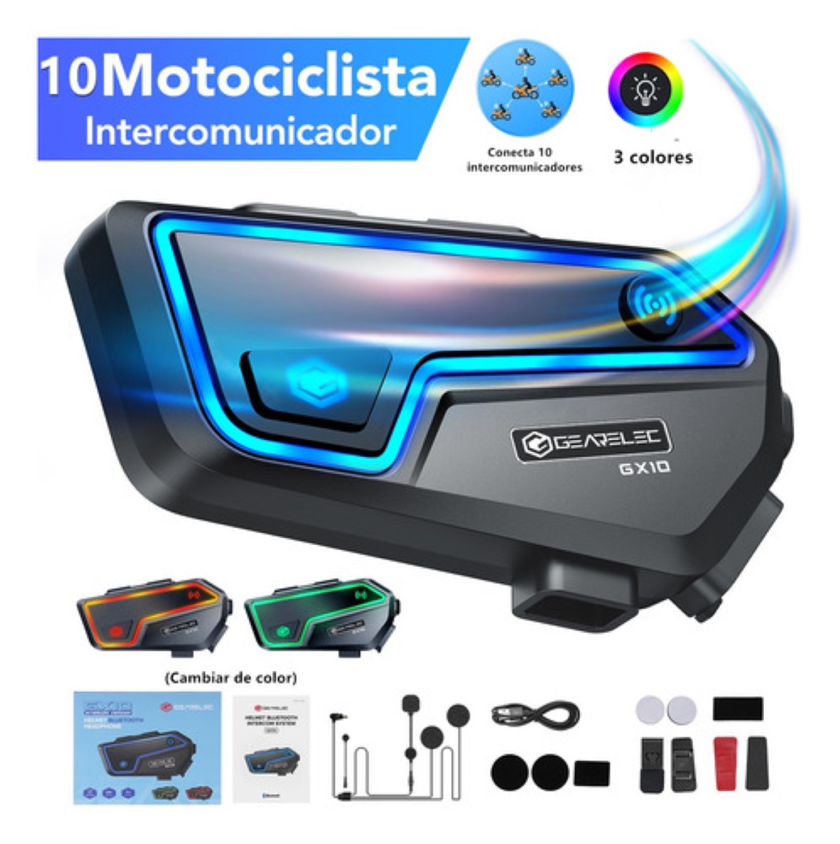Intercomunicador Audífonos Bt 5.2 Para Casco Fm 2000m Ip67 negro