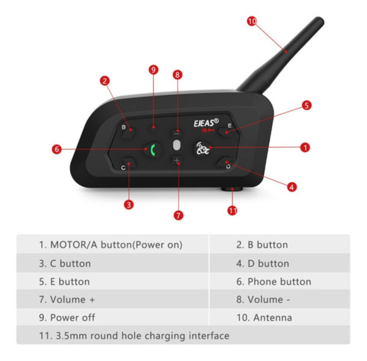 Intercomunicador V6pro Para Casco Motociclet-2pcs,bt, Ip65 Ngro