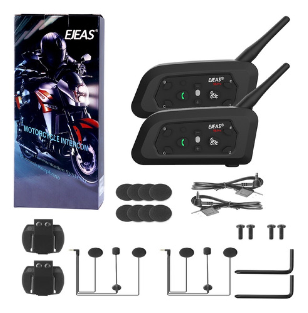 Intercomunicador V6pro Para Casco Motociclet-2pcs,bt, Ip65 Ngro