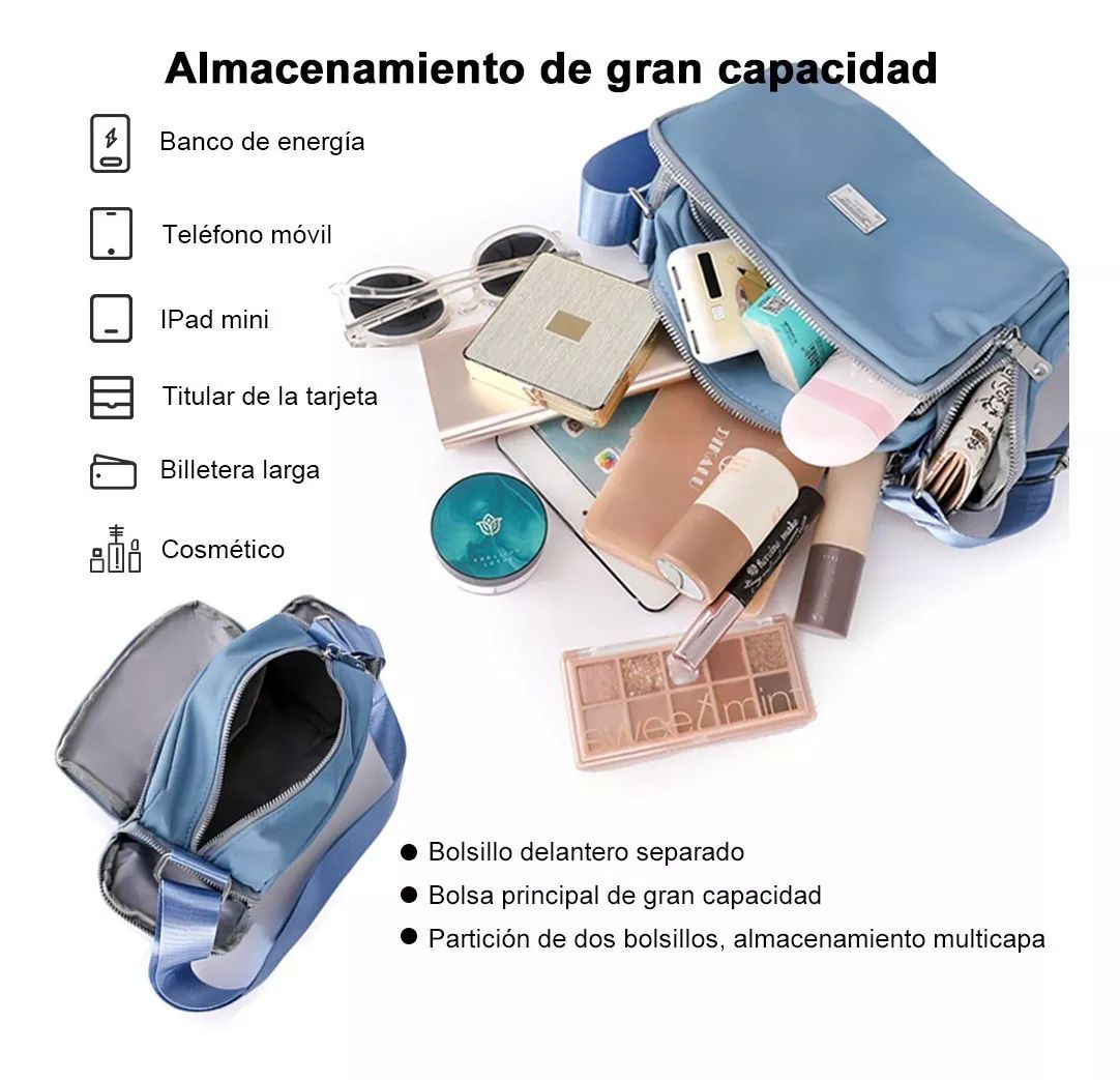 Bolsa Bandolera Mujer Moda Dama Crossbody Gran Capacidad color CELESTE