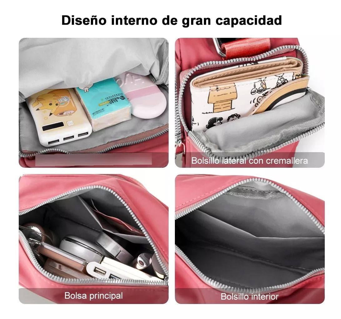 Bolsa Bandolera Mujer Moda Dama Crossbody Gran Capacidad color ROSA OSCURO.