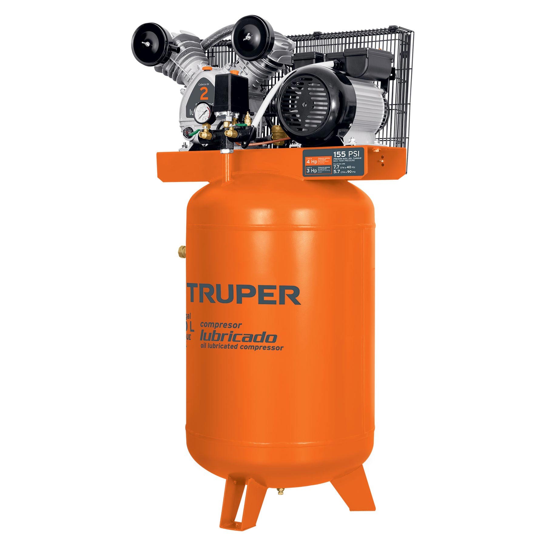 COMPRESOR LUBRICADO DE BANDA, VERTICAL 120L, 4HP 220V TRUPER 19358