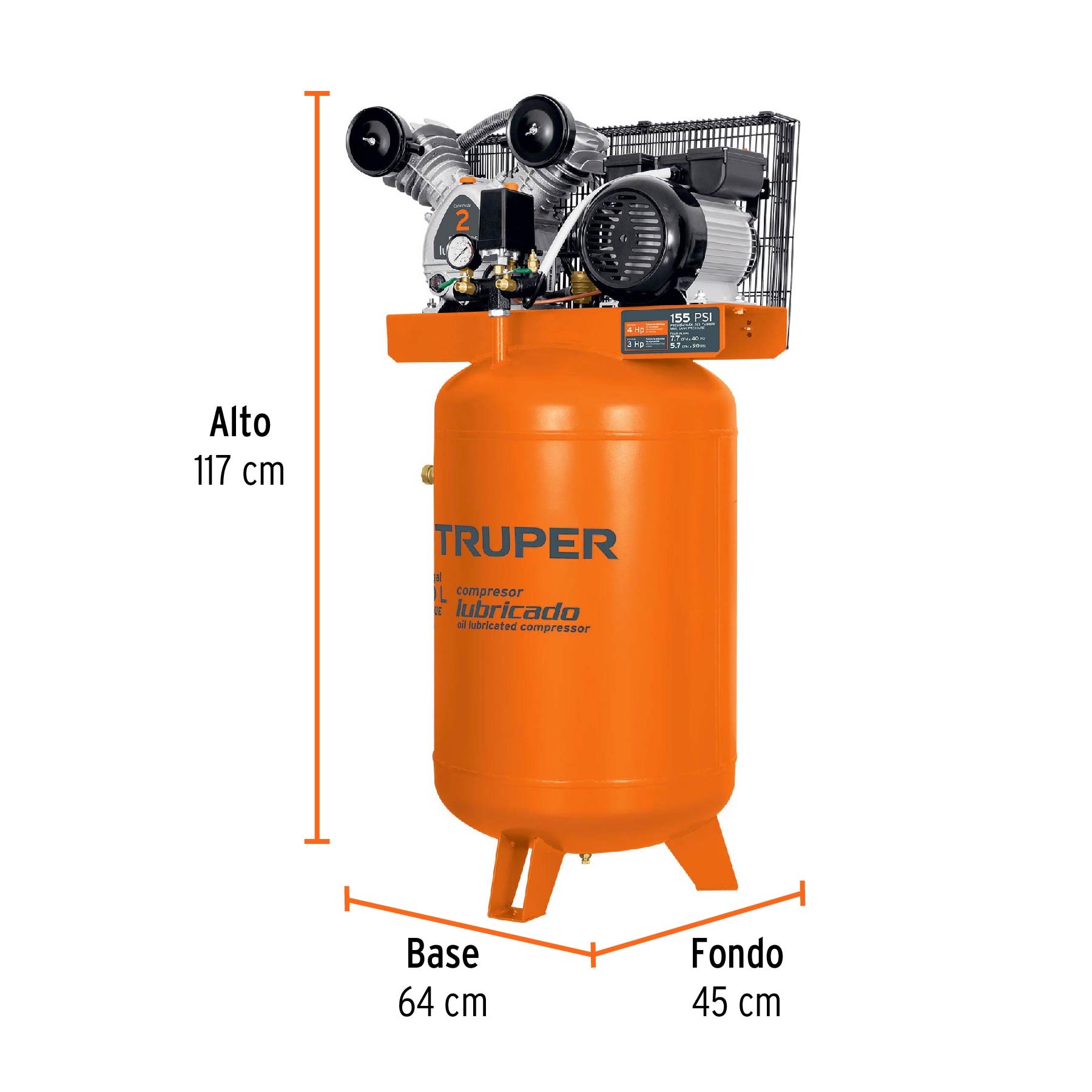 COMPRESOR LUBRICADO DE BANDA, VERTICAL 120L, 4HP 220V TRUPER 19358
