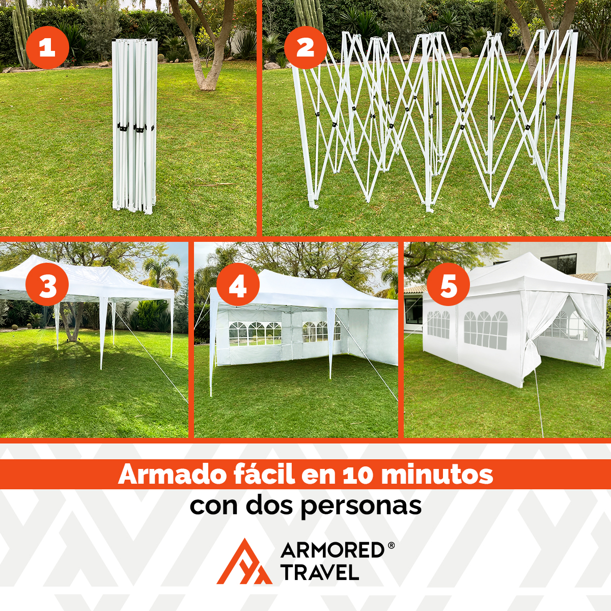 Toldo con paredes Carpa plegable retráctil 3x6 m premium para jardín eventos Reforzado con maleta Armored Travel.