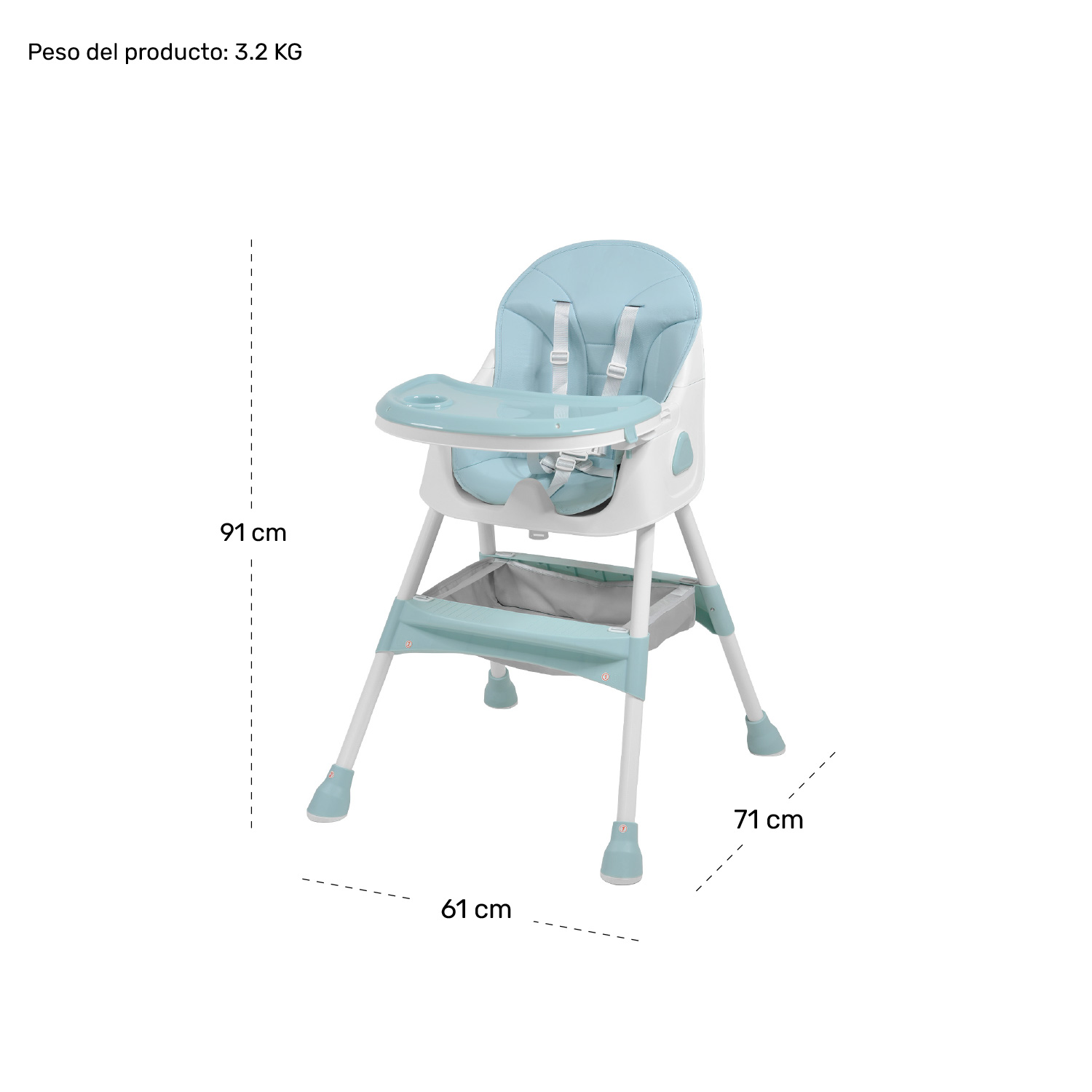 Silla Periquera Bebe Alta Plegable 2 Niveles 12-72 Meses Azul