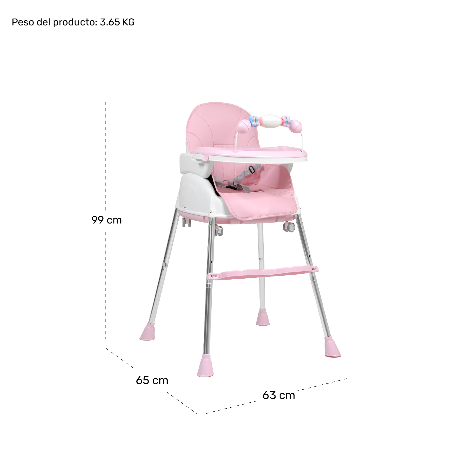 Silla Alta Periquera 4 En 1  Bebe Ajustable Comer Rosa