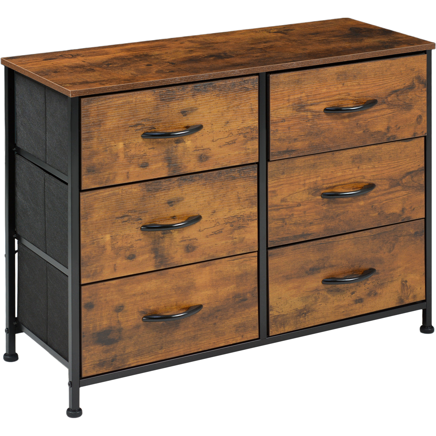 Comoda Cajonera Mueble 6 Cajones Metal Organizador Madera Cafe Claro